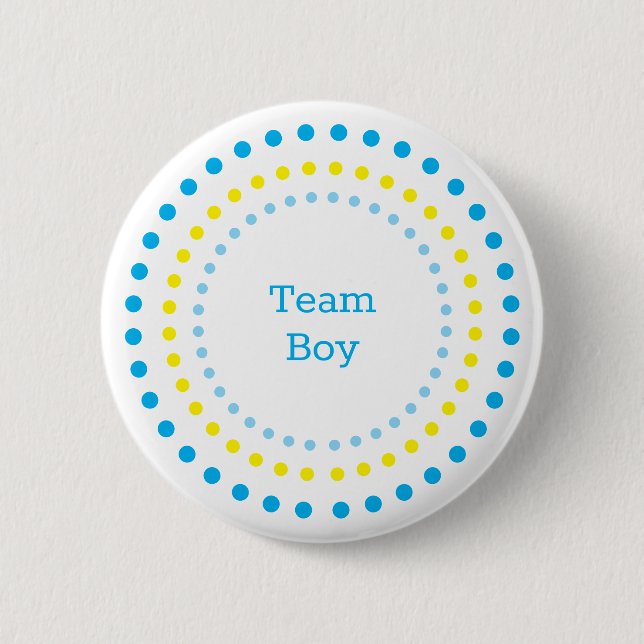 Team Boy Baby Shower Blue & Yellow Polka Dots  Button (Front)