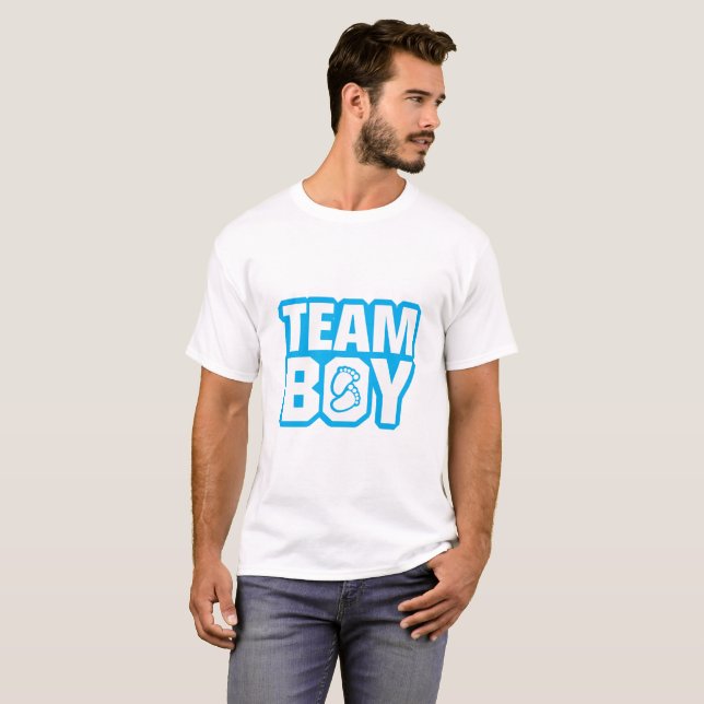 Team Boy Baby Shower Gender Reveal Party Blue T-Shirt (Front Full)