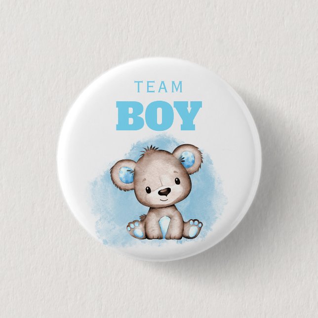 Team Boy Bear Gender Reveal Button (Front)