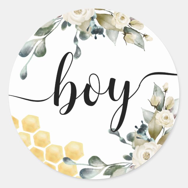 Team Boy Bee themed Gender Reveal Round Sticker.  Classic Round Sticker (Front)
