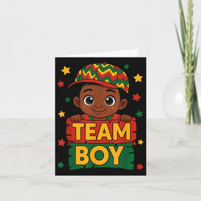 Team Boy Black Kids Gender Reveal Baby Announcemen Card (Front)