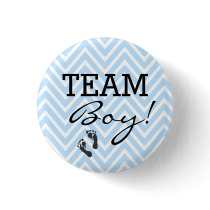 Team Boy Blue and White Chevron Baby Shower Pinback Button