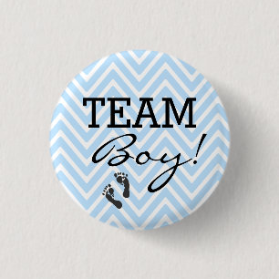 Team Boy Blue and White Chevron Baby Shower Pinback Button