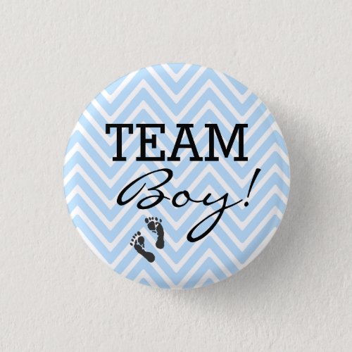 Team Boy Blue and White Chevron Baby Shower Pinback Button