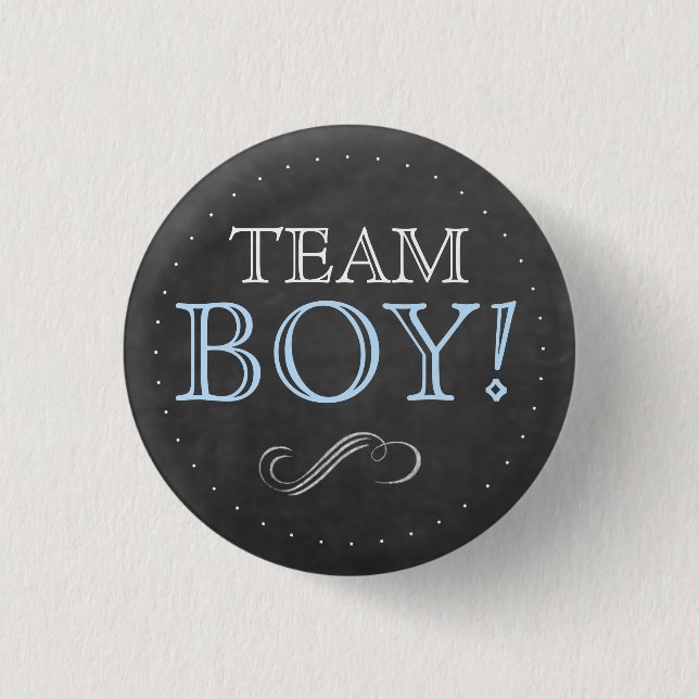 Team Boy Blue Chalkboard Baby Shower Small Pinback Button (Front)
