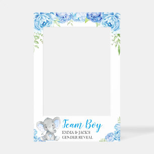 Team Boy Blue Floral Elephant Gender Reveal Photo Selfie Frame