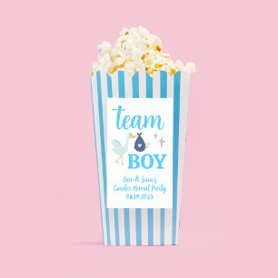Team Boy Blue Gender Reveal Party Custom Popcorn Rectangular Sticker