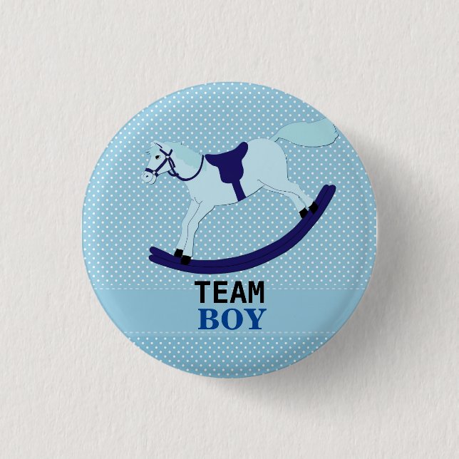 Team Boy Blue Rocking Horse Gender Reveal Button (Front)