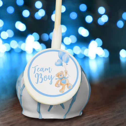 Team boy cute bear watercolor boy gender reveal cake pops