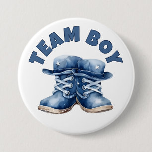 Team Boy Cute Little Blue Baby Boots Gender Reveal Button