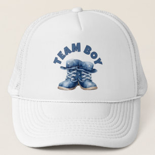 Team Boy Cute Little Blue Baby Boots Gender Reveal Trucker Hat