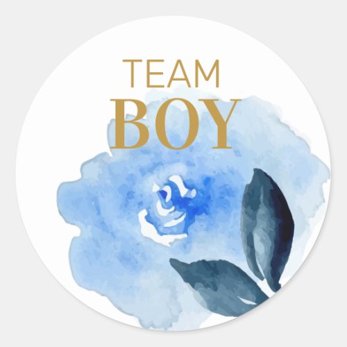 Team Boy gender reveal floral watercolor Classic Round Sticker