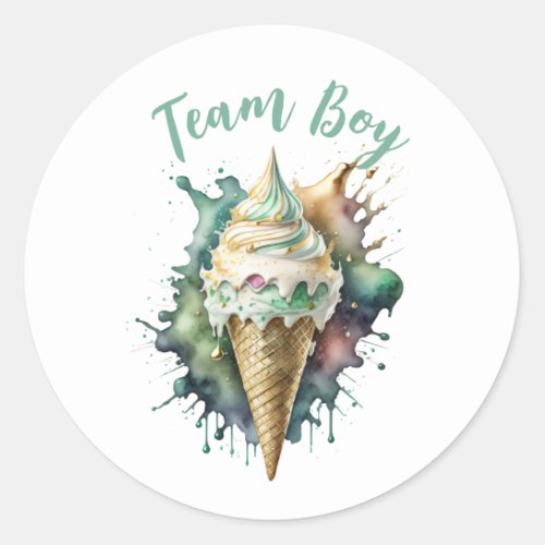 Team Boy Gender Reveal Party Vote Ice Cream   Classic Round Sticker