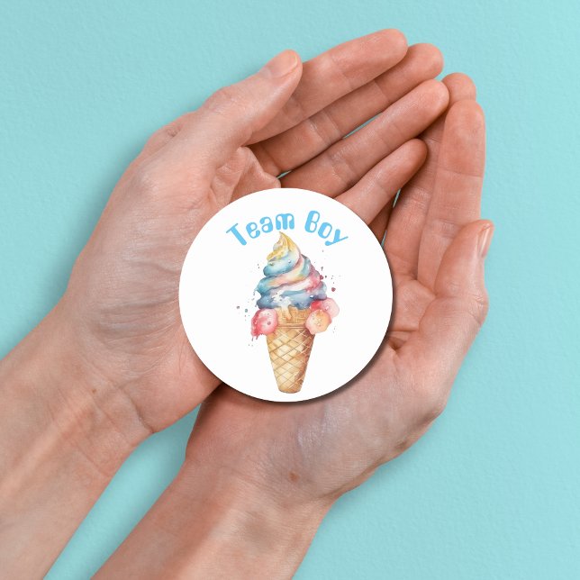Team Boy Gender Reveal Party Vote Ice Cream   Classic Round Sticker (Creator Uploaded)