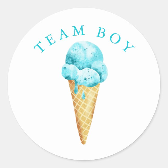 Team Boy Gender Reveal Party Vote Ice Cream Classic Round Sticker (Front)