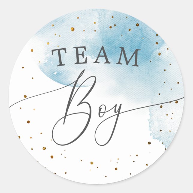 Team Boy Gender Reveal Watercolor Blue Vote   Classic Round Sticker (Front)