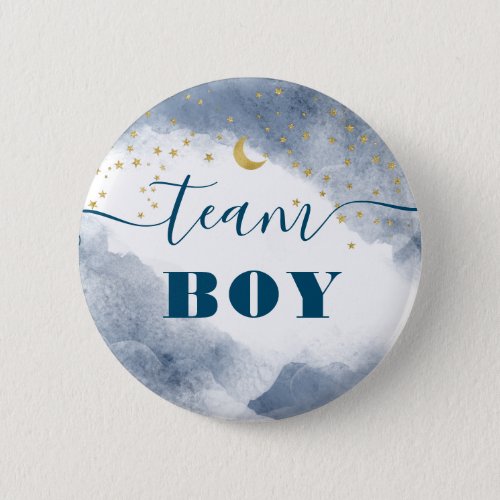 Team Boy Gender Reveal Watercolor Clouds Twinkle Button