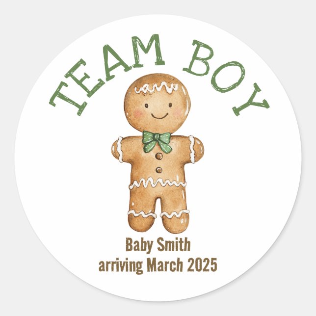 Team Boy gingerbread Christmas baby sticker (Front)