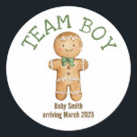 Team Boy gingerbread Christmas baby sticker<br><div class="desc">Personalized Team Boy gingerbread Christmas baby shower gender reveal sticker</div>