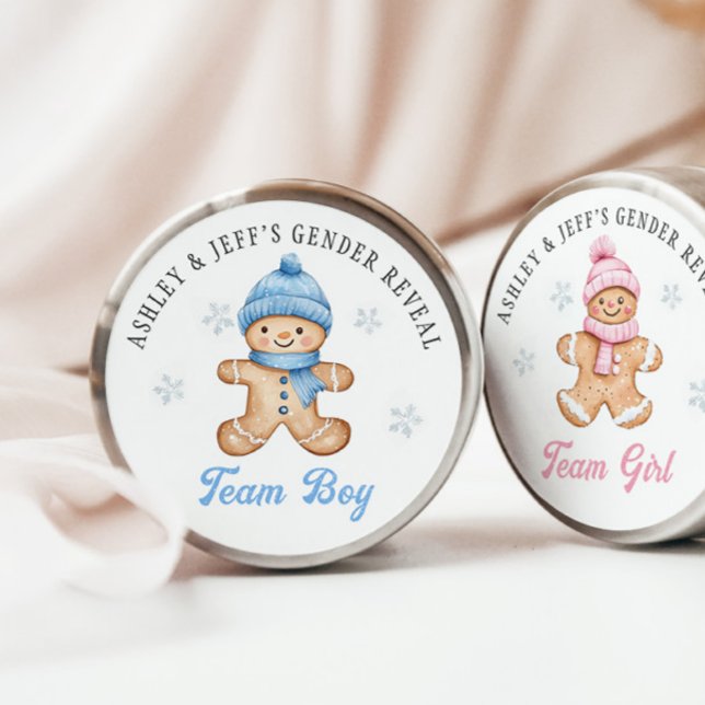 Team Boy Gingerbread Gender Reveal Party Classic Round Sticker (Creator Uploaded)