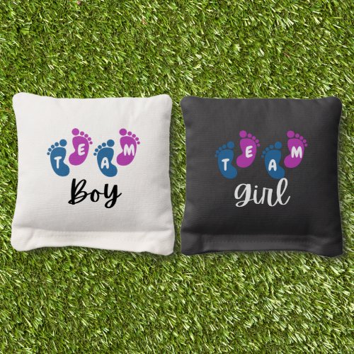 Team Boy Girl Baby Feet Gender Reveal Baby Shower Cornhole Bags