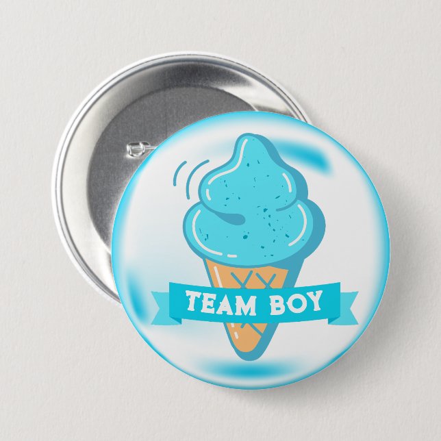 Team Boy Ice Cream Gender Reveal  Button (Front & Back)