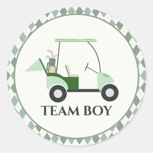 Team Boy Modern Golf Baby Gender Reveal Par-tee Classic Round Sticker
