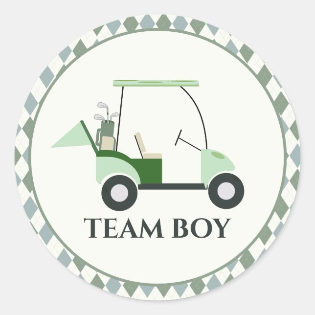 Team Boy Modern Golf Baby Gender Reveal Par-tee Classic Round Sticker (Front)
