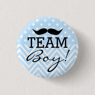 Team Boy Mustache Blue Baby Shower Button