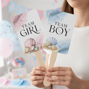 Team Boy or Girl Coastal Gender Reveal Voting Game Hand Fan