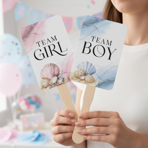 Team Boy or Girl Coastal Gender Reveal Voting Game Hand Fan