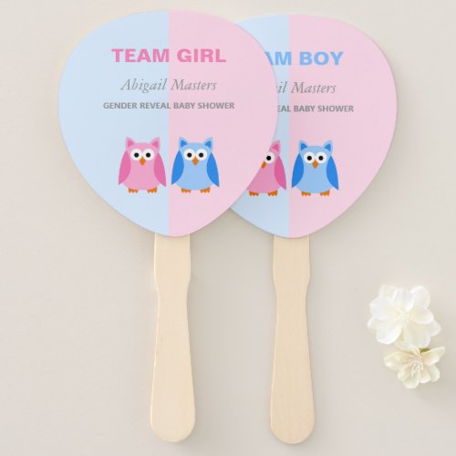 Team Boy or Team Girl Owl Gender Reveal Shower Hand Fan