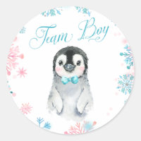 Team Boy Penguin Winter Gender Reveal Sticker