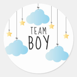 Team Boy Stars Blue Clouds Gender Reveal Voting Classic Round Sticker
