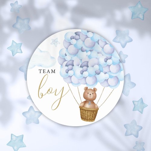 Team Boy Teddy Bear Blue Gender Reveal Voting Classic Round Sticker