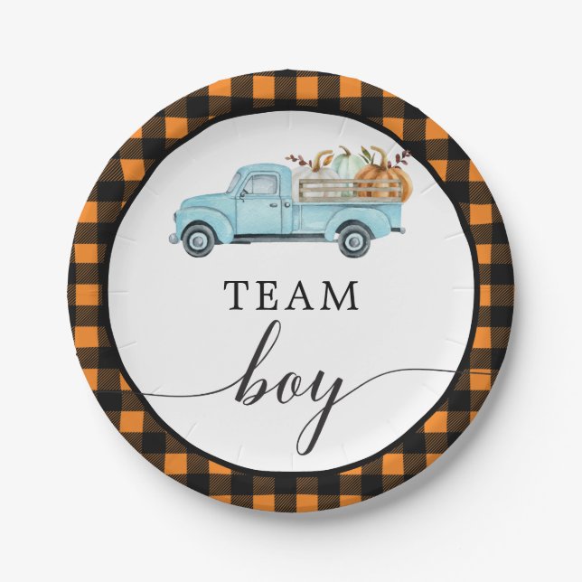Team Boy Vintage Pumpkin Truck Paper Plates (Front)