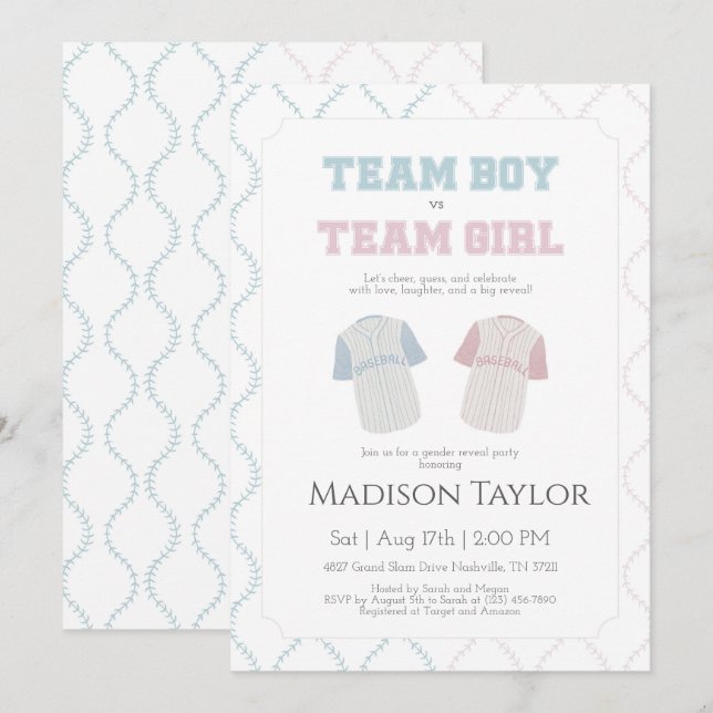 Team Boy vs Team Girl Baseball Gender Reveal  Invitation (Front/Back)