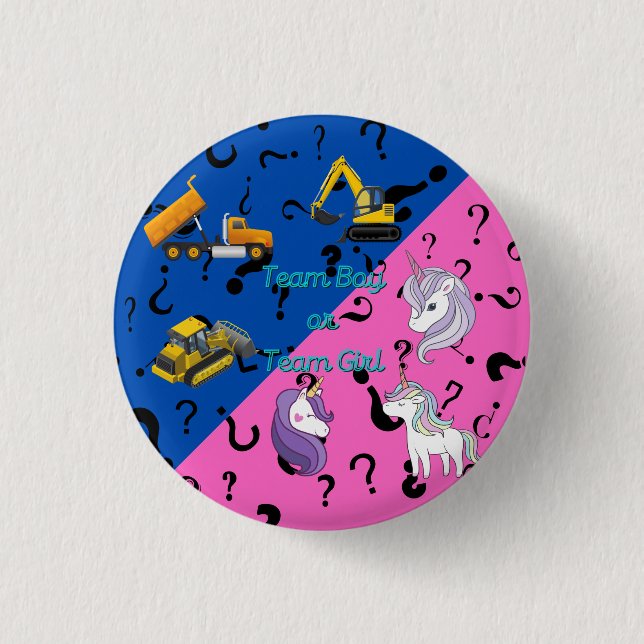 Team Boy vs Team Girl Heavy Equipment vs Unicorns  Button (Front)