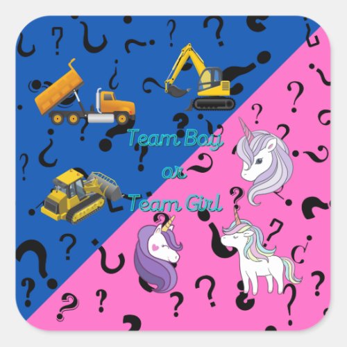 Team Boy vs Team Girl Heavy Equipment vs Unicorns  Square Sticker