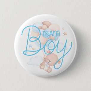 Team Boy Watercolor Teddy Bear Gender Reveal Button