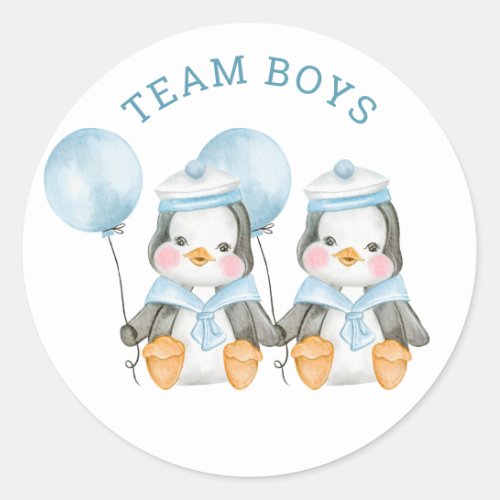 Team Boys Twin gender reveal Voting board game Classic Round Sticker