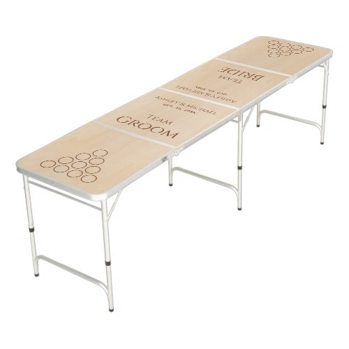 Team Bride and Groom Brown Wood Rustic Wedding  Beer Pong Table