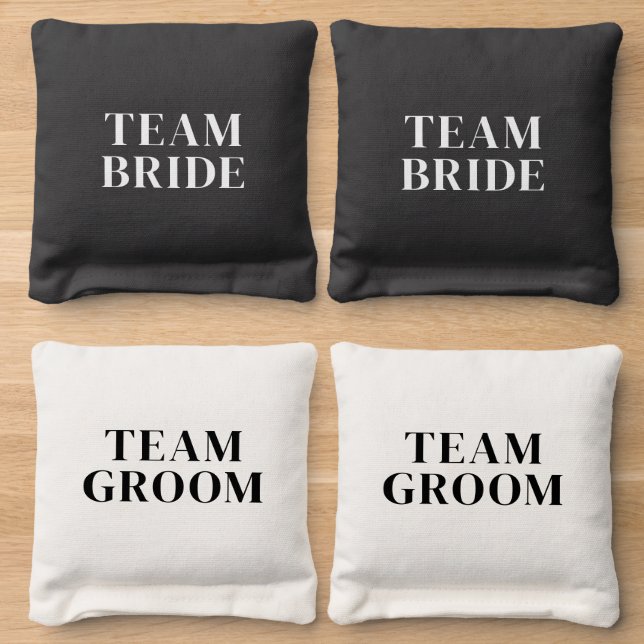 Team Bride and Groom Wedding Cornhole Bags (Wood)