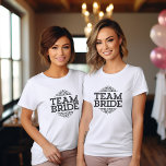 Team Bride Bachelorette Wedding Party Bridesmaid T-Shirt<br><div class="desc">Cute trendy typography design reads "Team Bride" with fancy scroll frame. Perfect gift for bride,  bridesmaids and wedding party to wear while getting ready on your wedding day! Use the design tools to personalize the design or choose a different t-shirt or sweatshirt style or color.</div>