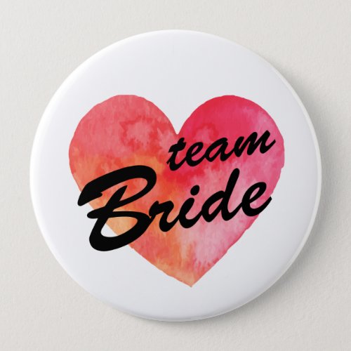 Team Bride Badge  watercolor heart Pinback Button