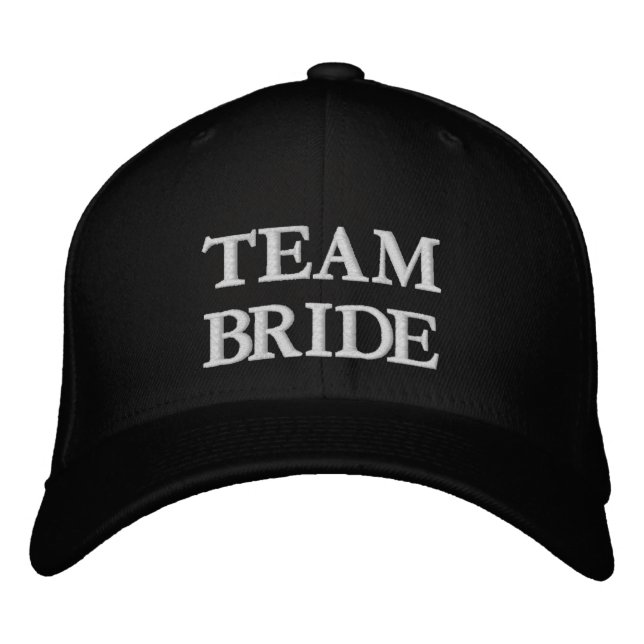 Team Bride black and white elegant typography Embroidered Baseball Cap (Front)
