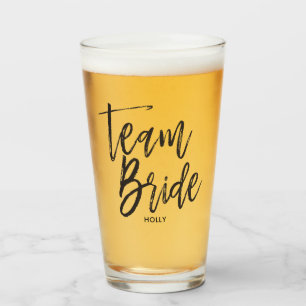 Team Bride   Black Script Style Glass