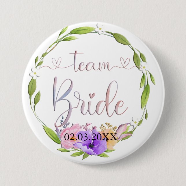 Team Bride! Blumen Kranz  Button (Front)