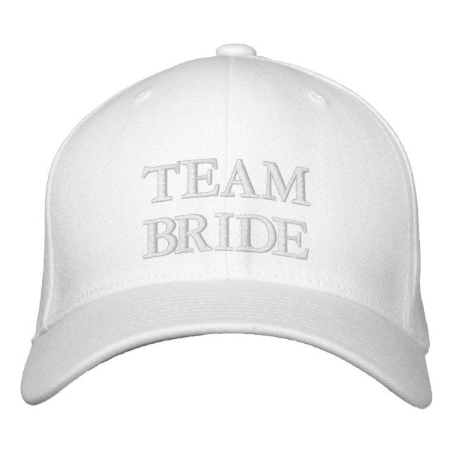 Team Bride blush pink white elegant typography Embroidered Baseball Cap (Front)