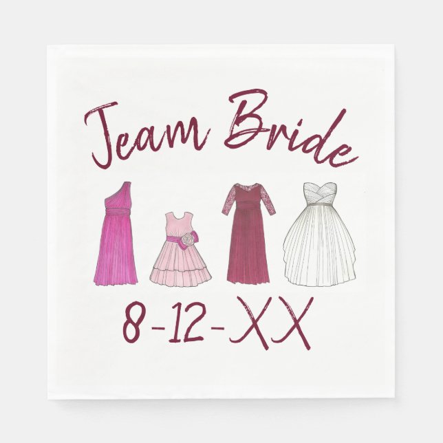 TEAM BRIDE Bridal Party Bridesmaid Flowergirl Gown Napkins (Front)